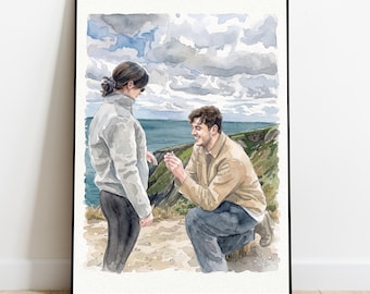 Couple Proposal Portrait From Photo, Personalized Watercolor Painting,Custom Engagement Gift for Couples, Anniversary Gift for him