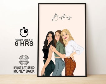 Custom Best Friend Gift, Personalized Friendship Gift, Birthday Gift, Custom Faceless Portrait, Secret Santa Gifts, Gift For Bestie, Gift