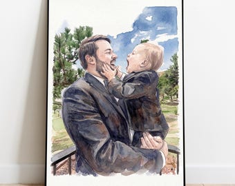 Hand-Drawn Custom Family Portrait, Watercolor Family Painting from Photo, Father Gift, Mom Present