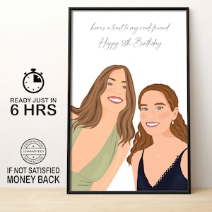 Bestie's birthday Portrait painting, faceless portrait, Personalized Gift for Best Friend, Gift for girlfriend, Friendship digital print
