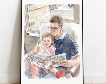 Hand-Drawn Custom Family Portrait, Watercolor Family Painting from Photo, Father Gift, Mom Present