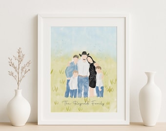 Custom Family Watercolor Portrait from Photo – Personalized Faceless Family Print – Unique Gift for Parents, Home Decor Wall Art