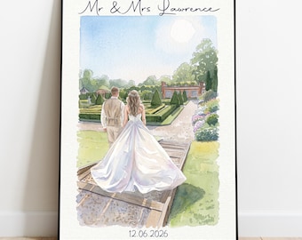Watercolor Couple Portrait from Photo, Custom Anniversary Gift for Wife and Husband,Engagement Gift for Her, Paper Anniversary Gift for Him
