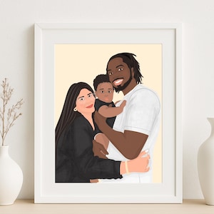 Custom Family Portrait From Photo, Personalized Couple and Baby Illustration, Digital Family Art Print, Gift For Mom Dad or Home Decor
