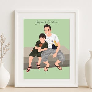 Benutzerdefinierte Vater und Sohn Porträt vom Foto, personalisiertes Vatergeschenk, digitale Zeichnung zum Vatertag, benutzerdefinierte Familienillustration