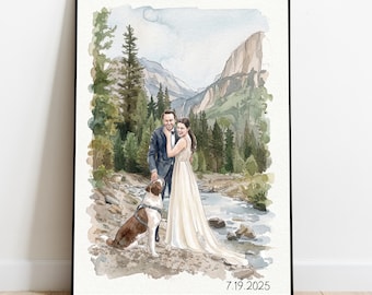 Custom Watercolor Wedding Portrait From Photo, Couple Proposal Gift for Boyfriend, Engagement gift, Anniversary Gift