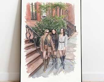 Personalized Watercolor Friendship Portrait, Custom Best Friend Painting from Photo, Secret Santa Gifts For Bestie