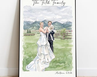 Watercolor Couple Portrait from Photo, Custom Anniversary Gift for Wife and Husband,Engagement Gift for Her, Paper Anniversary Gift for Him
