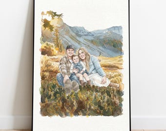 Custom Watercolor Family Portrait from Photo, Parents Gift, Mother Father Day Gift, Personalized Family Art, Couple Kid Portrait