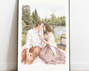 Custom Hand-Drawn Watercolor Portrait, Couple Proposal Drawing Gift for Her, Boyfriend and Girlfriend Christmas Gift