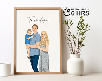 Personalized Family Portrait, Digital Print, Custom Family Gift, Christmas Gift, Mothers Day, Digital Portrait Poster, Wall Art Canvas