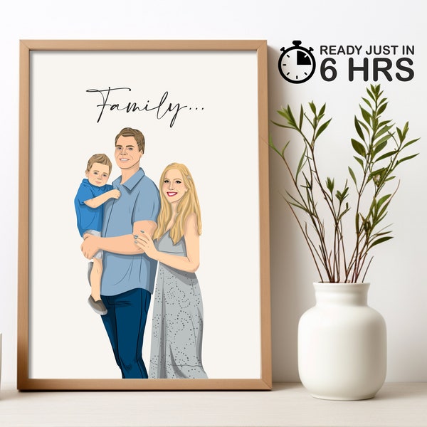 Personalized Family Portrait, Digital Print, Custom Family Gift, Christmas Gift, Mothers Day, Digital Portrait Poster, Wall Art Canvas