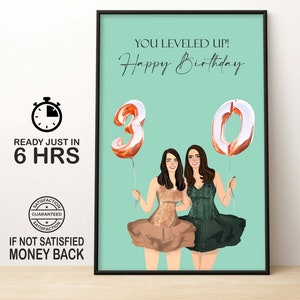 Personalized 30th Birthday Present, 30th Birthday Gift For Her, Best Friend Print, Custom minimalist Faceless Portrait, Digital Portrait art