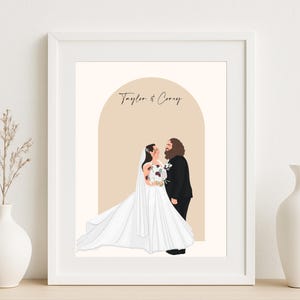 Custom Wedding Portrait, Bride and Groom Illustration from Photo, Personalized Couple Wall Art, Wedding Gift Print, Bridal Keepsake