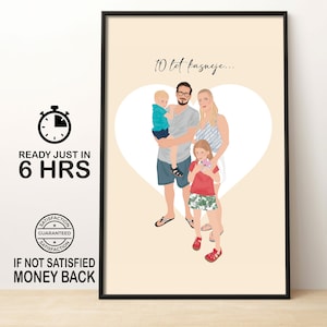 Retrato de família personalizado, retrato personalizado, impressão de foto de aniversário, presente de retrato para família, retrato sem rosto, presente exclusivo desenhado à mão
