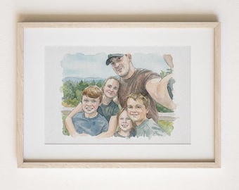 Custom Family Portrait: Watercolor Illustration, Personalized Gift for Dad, Birthday Gift for Mom