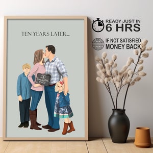 10th Anniversary Gift, Custom Couple Portrait Illustration Drawing, Ten Year Anniversary Gift ideas for wife, husband, 10 year anniversary