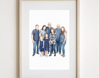 Custom Watercolor Family Portrait from Photo, Personalized Gift Illustration, Christmas Gift, Family Painting, Home Decor, Couple Artwork