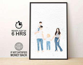 Retrato sin rostro dibujado a mano, pintura de acuarela personalizada a partir de una foto, regalo familiar personalizado, regalo personalizado para mamá