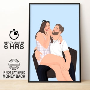 Custom Portrait, Personalized Illustration, Faceless Portrait, Boyfriend Gift, Cartoon Portrait, Couple Drawing, Personalized Gift For Him image 1