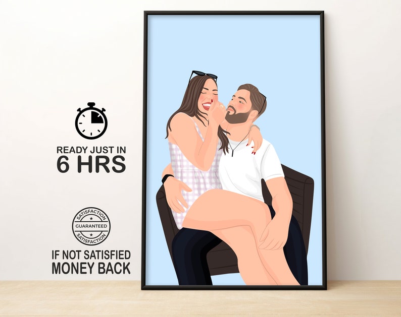 Custom Portrait, Personalized Illustration, Faceless Portrait, Boyfriend Gift, Cartoon Portrait, Couple Drawing, Personalized Gift For Him image 1