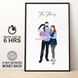 Handgemaltes Aquarell-Familienportrait, personalisiertes Geschenk für die Familie, Geschenk für die Mutter, Geschenk für die Familie