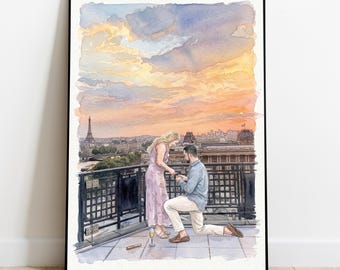 Couple Proposal Portrait, Watercolor Painting From Photo, Engagement Gift for Couples, Anniversary Gift for him