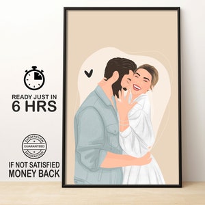 custom engagement gift, faceless portrait, couple portrait, couple drawing, engagement drawing, gift for couple, marriage proposal, Bff gift