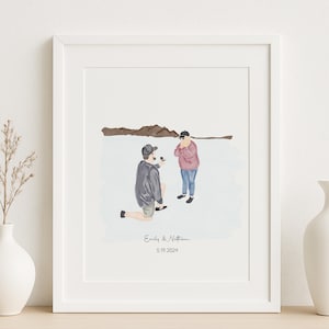 Couple Proposal Portrait, Custom Engagement Drawing from Photo, Anniversary Gift for Him or Her, Watercolor Couple Artt