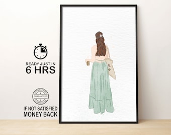 Retrato familiar personalizado sin rostro, acuarela pintada a mano, recuerdo personalizado, regalo conmemorativo.