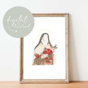 Digital Saint Therese of Lisieux | Saint Art | Saint Watercolor | Saint Card | Catholic Gift | Confirmation Gift