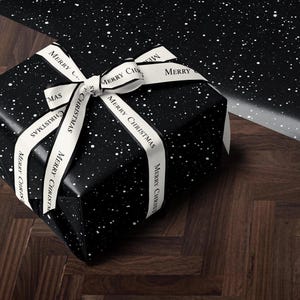 Holiday Gift Wrap | Black Christmas Present Paper | Gift Wrap | Christmas Wrapping Paper Roll | Gift Wrap Starry Night Design