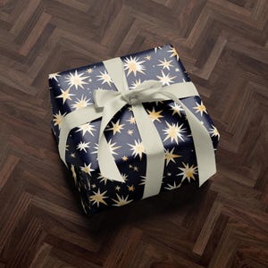 Holiday Gift Wrap | Dark Blue Christmas Present Paper | Gift Wrap | Christmas Wrapping Paper Roll | Gift Wrap Gold Stars Accents Design