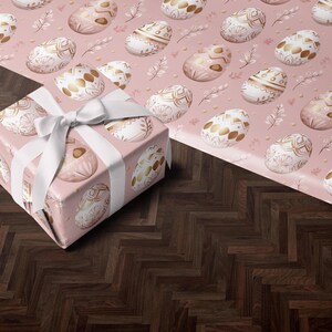 Elegancki papier do pakowania prezentów wielkanocnych, świąteczny papier do pakowania prezentów na wiosenne uroczystości, różowy wzór kwiatowy, opakowanie świąteczne, idealne na prezenty wielkanocne,