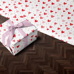 Valentines Day Gift Wrap | Pink an Red Hearts Present Paper | Gift Wrap | Valentine Wrapping Paper Roll | Gift Wrap Heart Accents Design