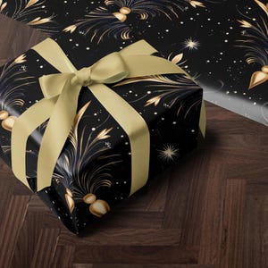 Holiday Gift Wrap | Black Christmas Present Paper | Gift Wrap | Christmas Wrapping Paper Roll | Gift Wrap Retro Luxury Design