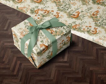 Vintage cadeaupapier babyshower | Cadeaupapier voor baby's in het wild | Cadeauverpakking | Rol uniseks inpakpapier | Cadeaupapier baby dier accenten ontwerp