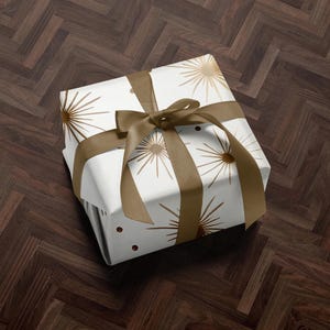 Holiday Gift Wrap | White Christmas Present Paper | Gift Wrap | Christmas Wrapping Paper Roll | Gift Wrap Gold Starburst Foil Design