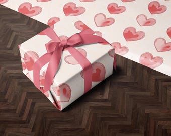 Papel de presente para o Dia dos Namorados | Papel de presente com corações vermelhos fofos | Papel de presente | Rolo de papel de embrulho para o Dia dos Namorados | Design de papel de presente com detalhes de coração
