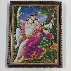 Radha Krishna Bild mit Rahmen: Göttliche Liebe, Hinduismus (26x30cm)