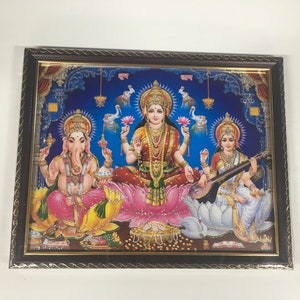 Sri Lakshmi Saraswati and Ganesha Framed Picture Frames  WALLFRAMES(10x12&quot;)
