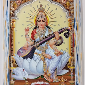 Goddess Saraswathi Framed Laminated Picture Frames WALLFRAMES (17.3X13.5&quot;)