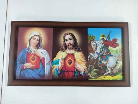 Mother Mary/jesus Sacred Heart/saint George Framed Picture Frames