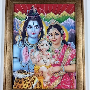 Lord Shiva Family Framed Picture: Hindu Art (18X14&quot;)