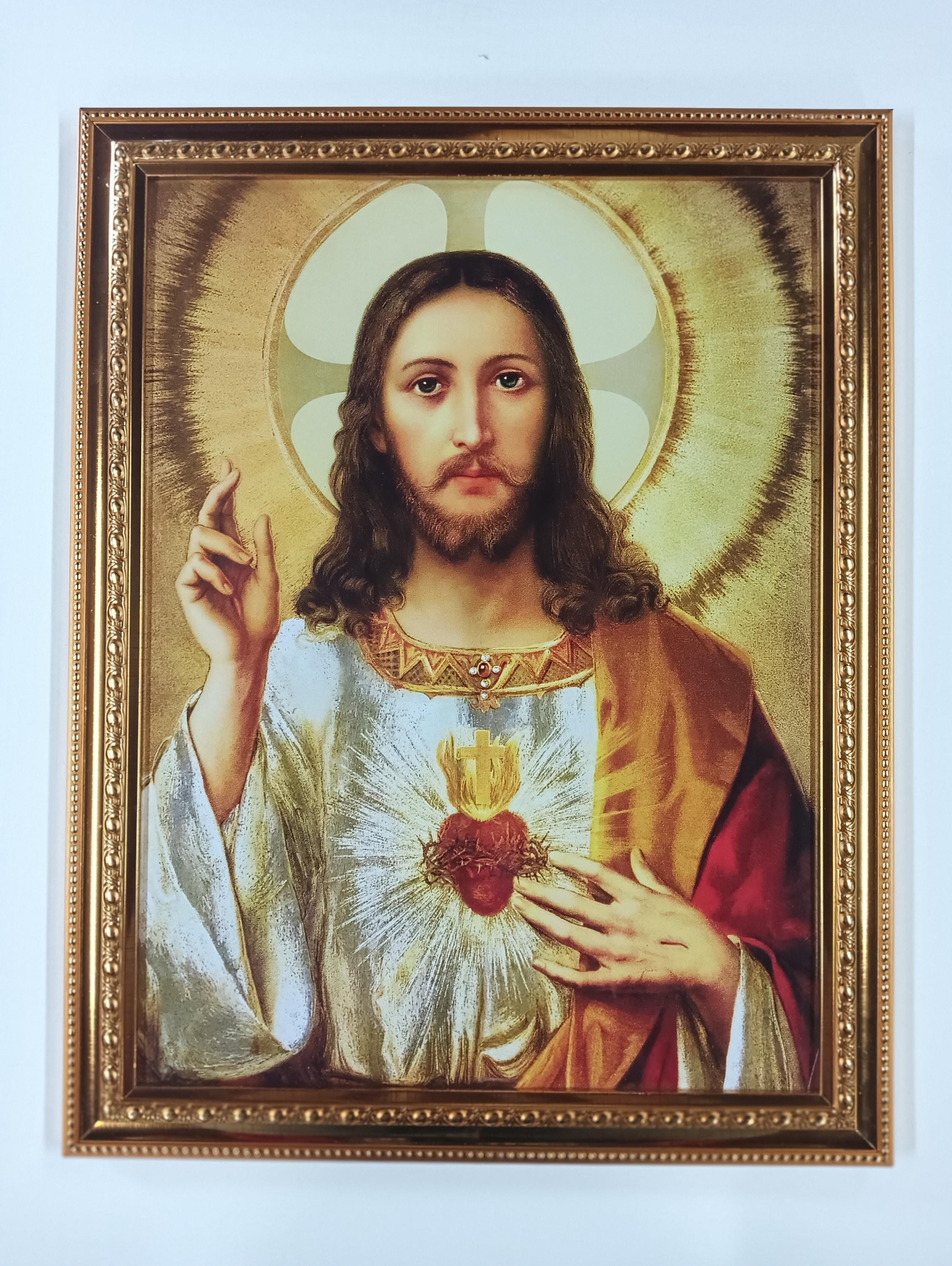 イエス・キリストの聖心額入りラミネート写真フレーム 壁掛け用