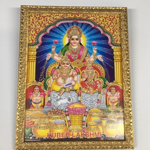 Sri Goddess Kubera Lakshmi Photo Frame for Pooja Room Religious Framed Picture Frames  WALLFRAMES (17.5x13.5")