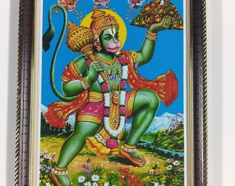 Sri Hanuman Framed Picture: Lifting Mountain Art (10.5x8")