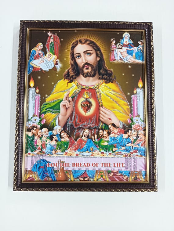 Jesus Chirst Sacred Heart Last Supper Framed Picture Frames