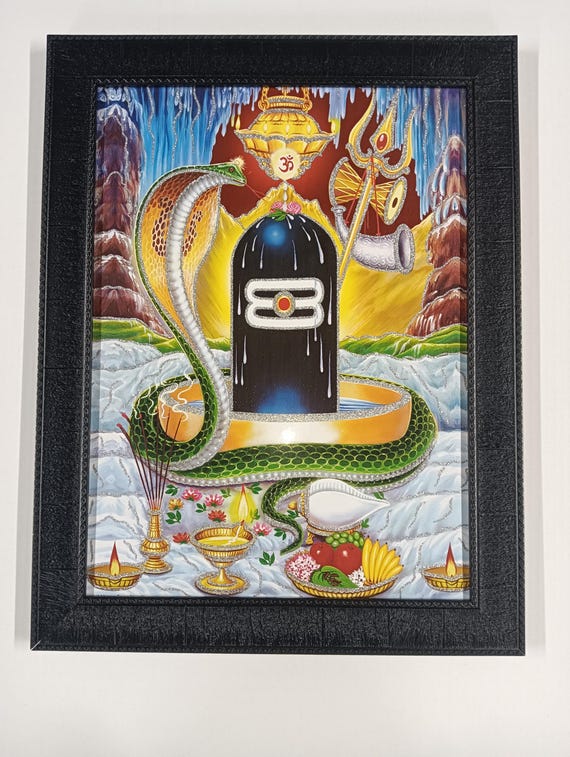 The Shiva Linga With a Serpent (naga) Framed Laminated Picture