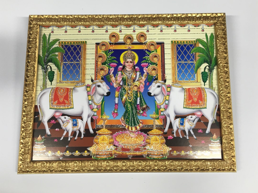 Lakshmi Framed Picture: Sri Goddess Gruha, Gadapa Decor (17.5x13.5